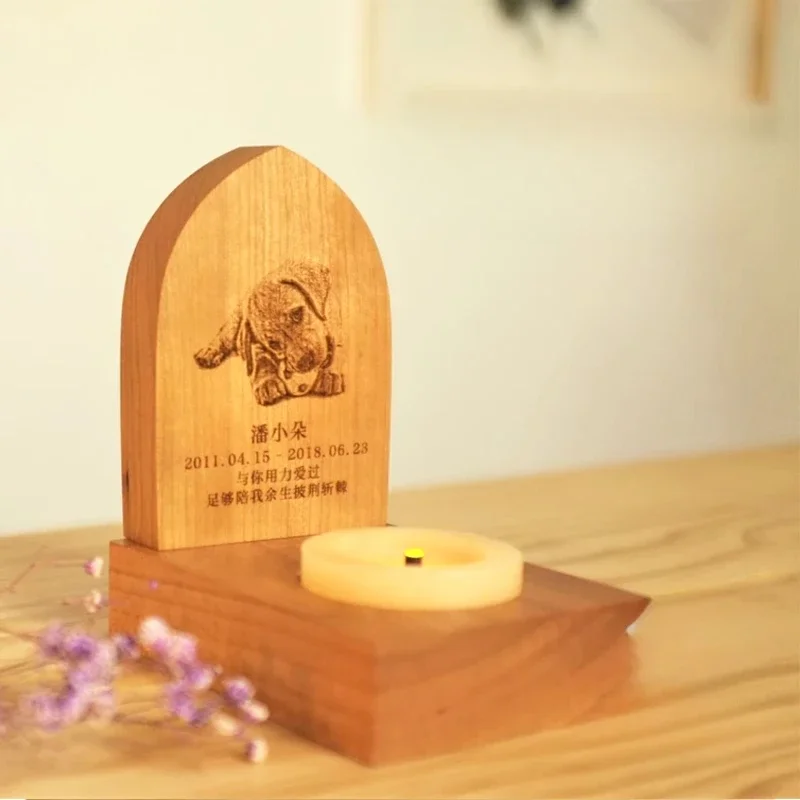 Wooden Pet Tombstone  Cat & Dog Hair Keepsake Box  Anti-Warp Ash Container Memorial Photo Graveside Marker