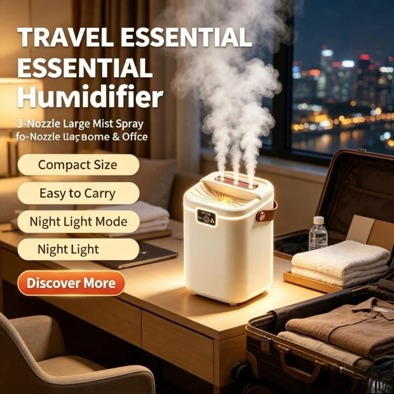 Portable Desktop Humidifier Large Mist Spray 3-Nozzle Silent Air Humidifier for Bedroom Home Office with Long Working Time