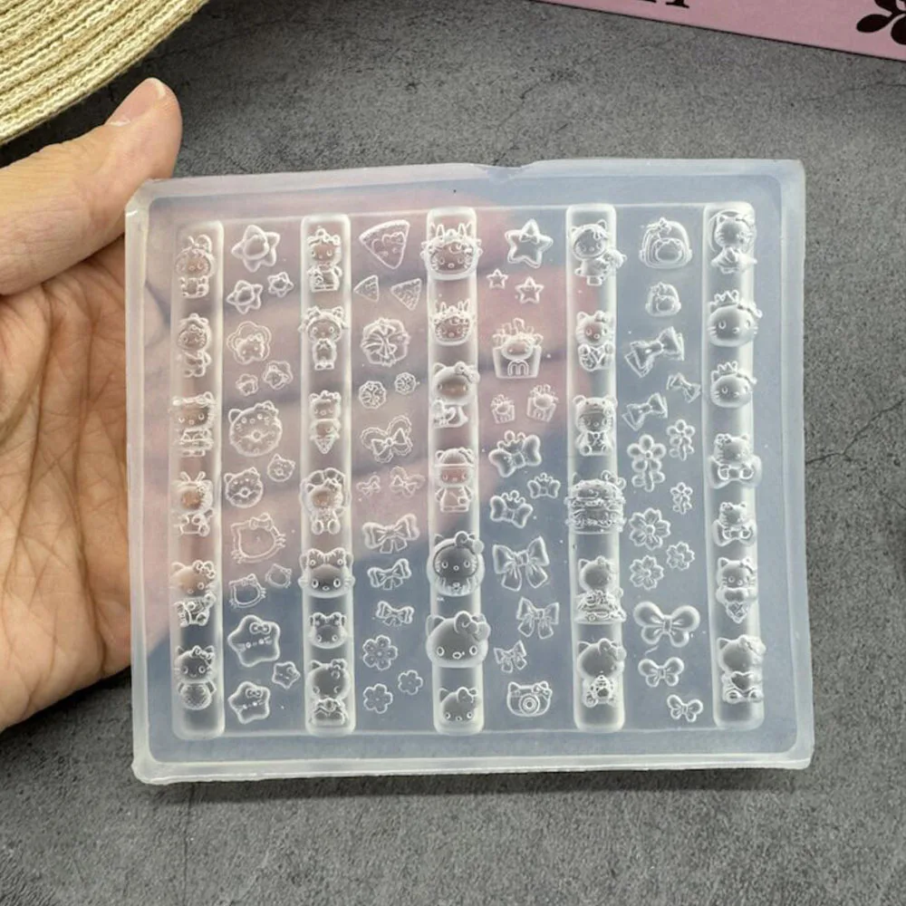 

1 шт. 3D силиконовая форма «Hello Kitty», форма для резьбы по ногтям, наклейка со звездой, бантом, цветочным дизайном, шаблон для маникюра, трафарет для дизайна ногтей, инструменты