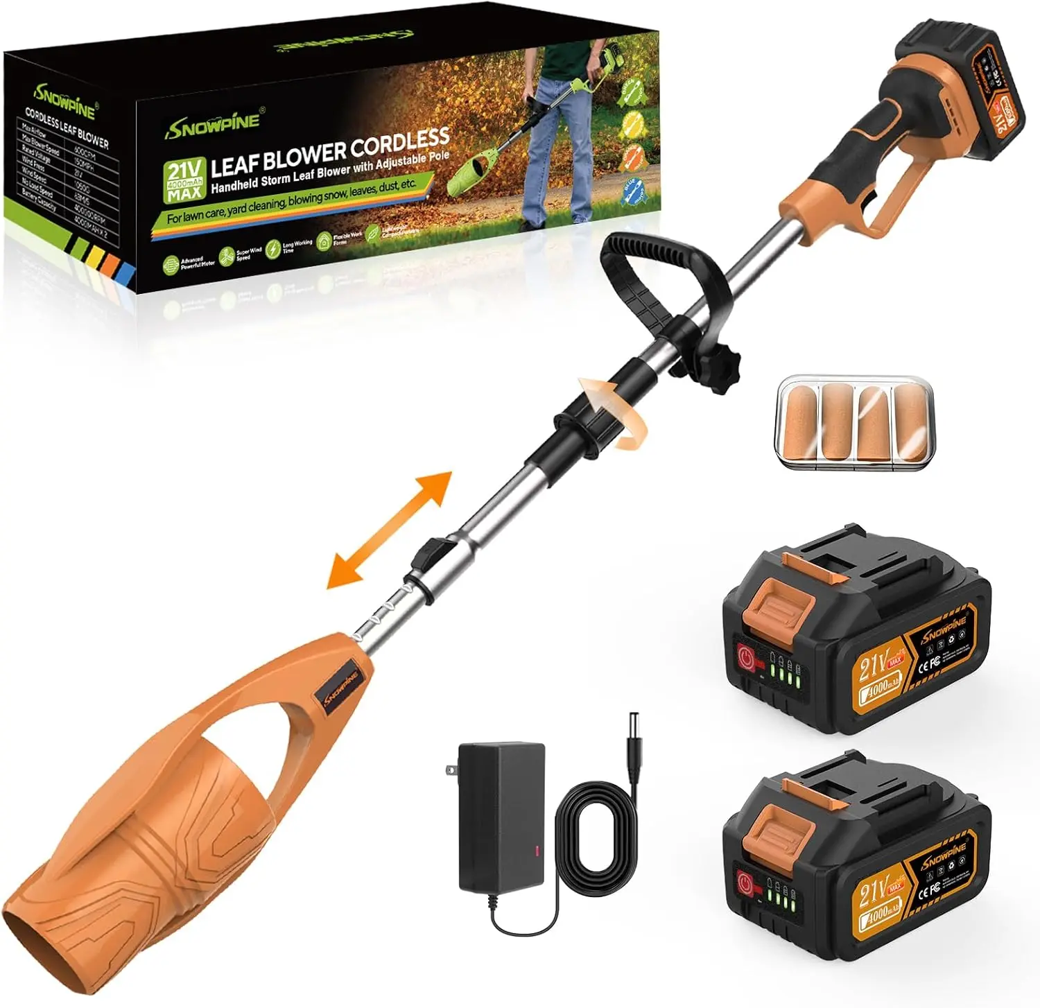 

Cordless Leaf Blower,400000RPM Handheld Air Duster with Adjustable Pole,21V Max 4.0Ah*2 Batteries and Charger,Lightweight Air Br