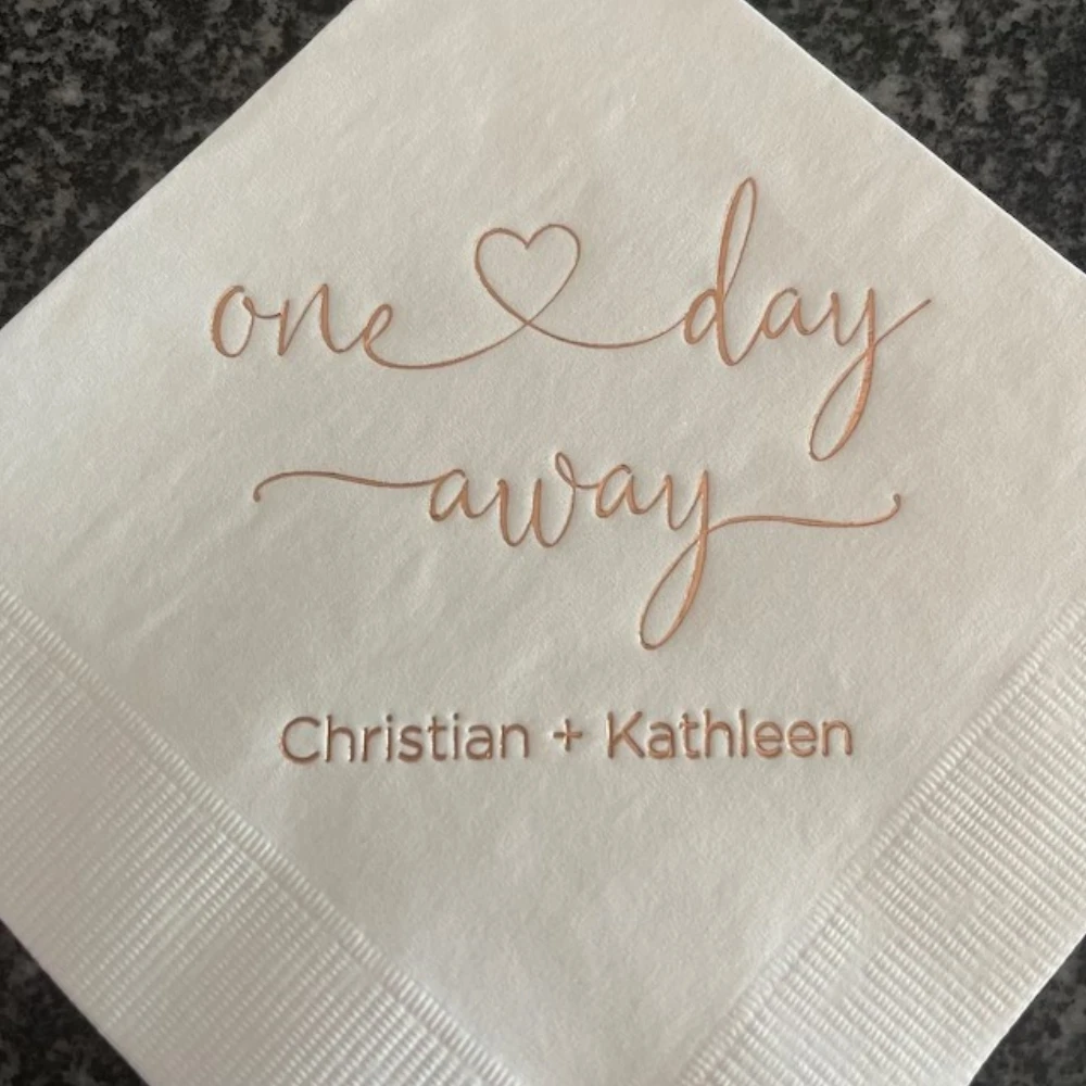 

50Pcs Personalized Wedding Cocktail Napkins - Engagement Party Rehearsal Dinner,Custom One Day Away Bar Beverage Napkins
