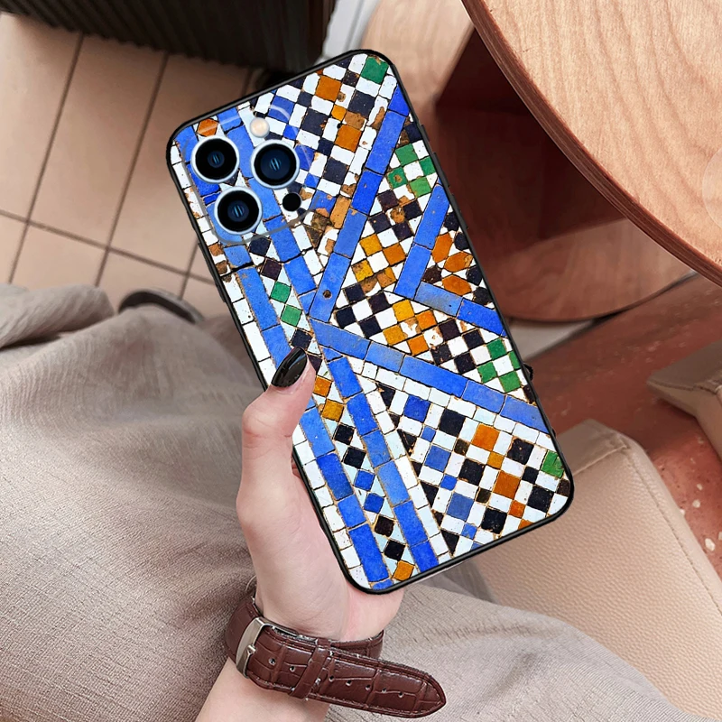 Moroccan Tile Pattern Back Cover Case For iPhone 12 13 Pro Mini 11 14 15 16 Pro Max XS X XR 7 8 Plus