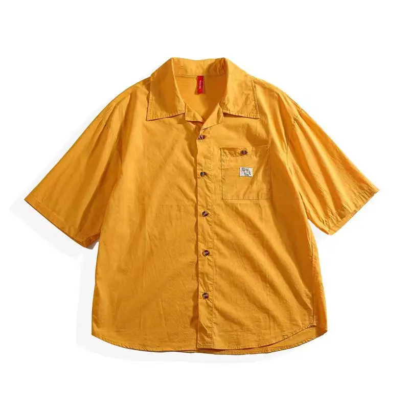 

Ретро японский Sle Pure Color ort Sve повседневный irt мужской летний новый свободный воротник одежда для пар удобный хлопок irt