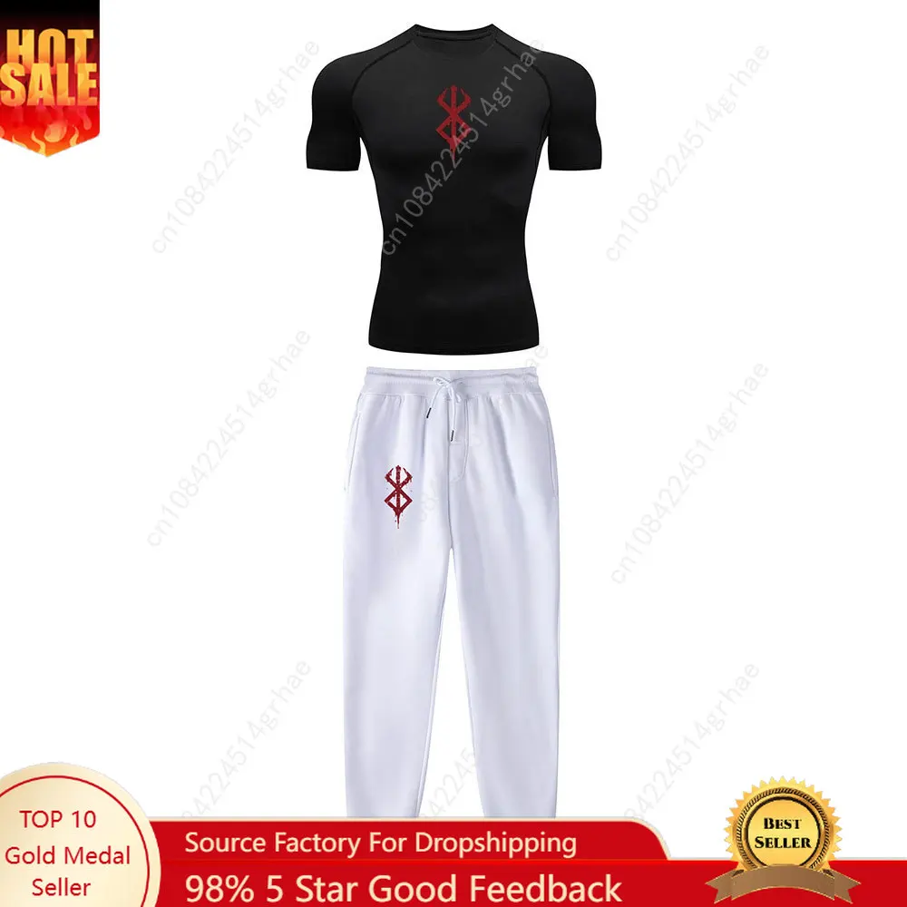 

Anime Compression Set Berserk Guts Print Performance GYM Set Men's Athletic Workout Quick Dry Shirts+Sweatpants Unisex Sportwear
