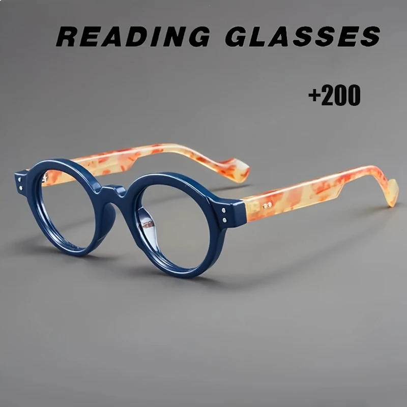 نظارات زرقاء على شكل سلحفاة عصرية مكونة من قطعة واحدة، نظارات قراءة دائرية على الطراز القديم، نظارات قراءة عصرية للرجال والنساء #5