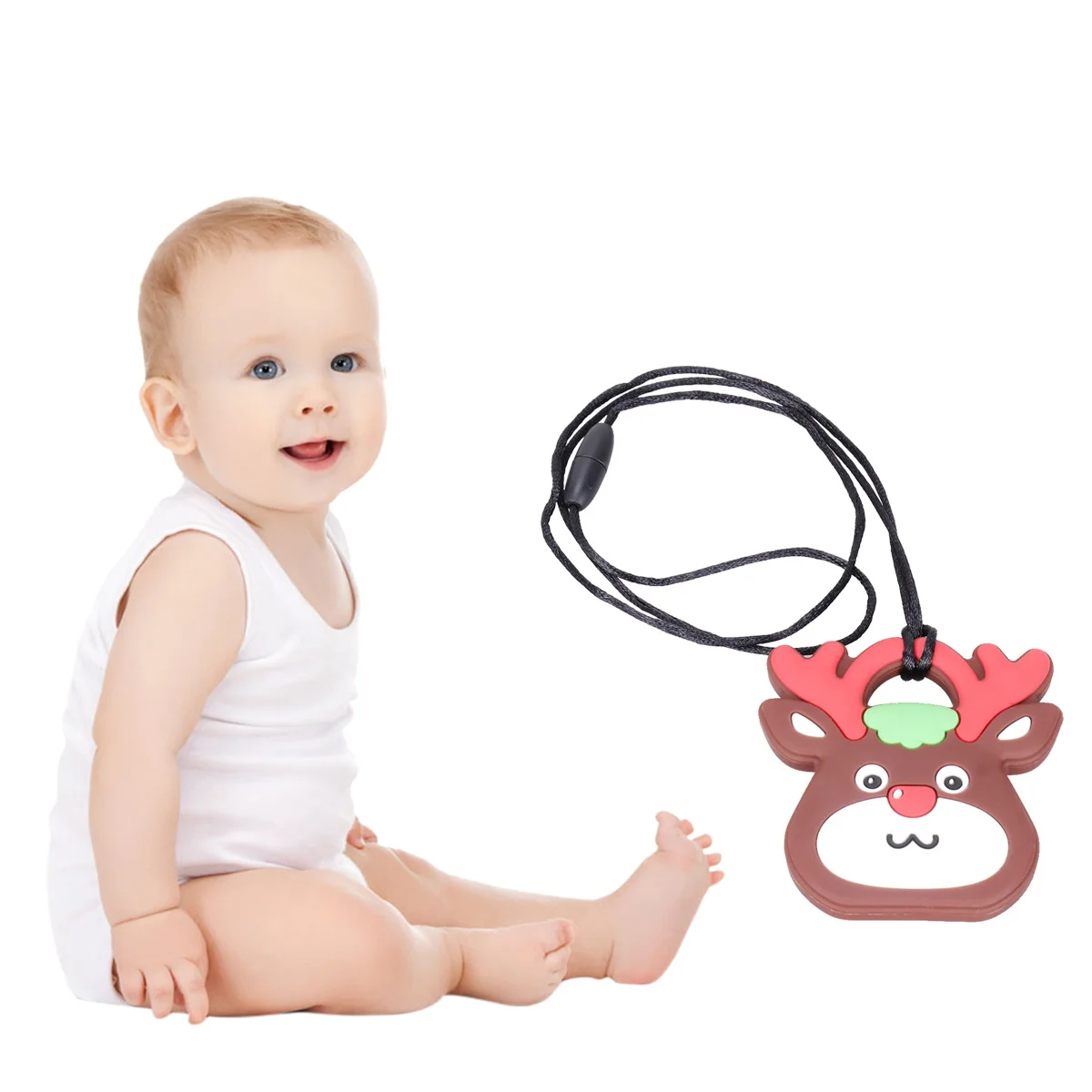 

Silicone Baby Teether Cute Christmas Deer Shape Molar Ring Soft Chew For Infant Toddlers Soothing Teethers