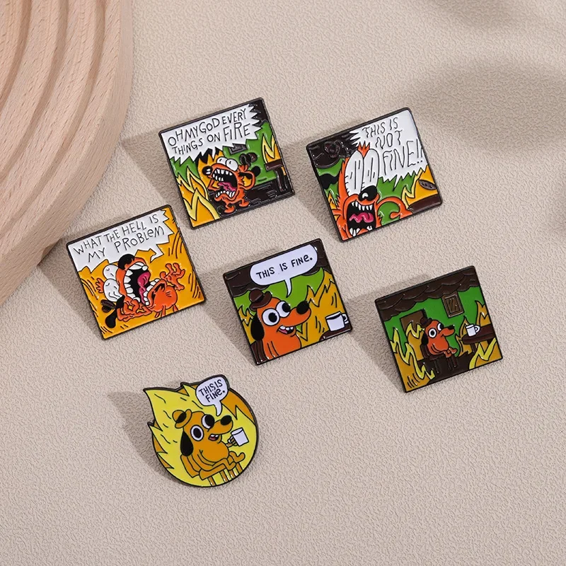 Cute Little Yellow Dog Brooch Cartoon Coffee Element Metal Badge Accessories Wholesale Backpack Pin Lapel Pins for Clothes Bag