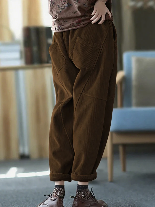 Pantalones largos de pana a la moda para mujer, pantalones sueltos y elegantes para otoño e invierno