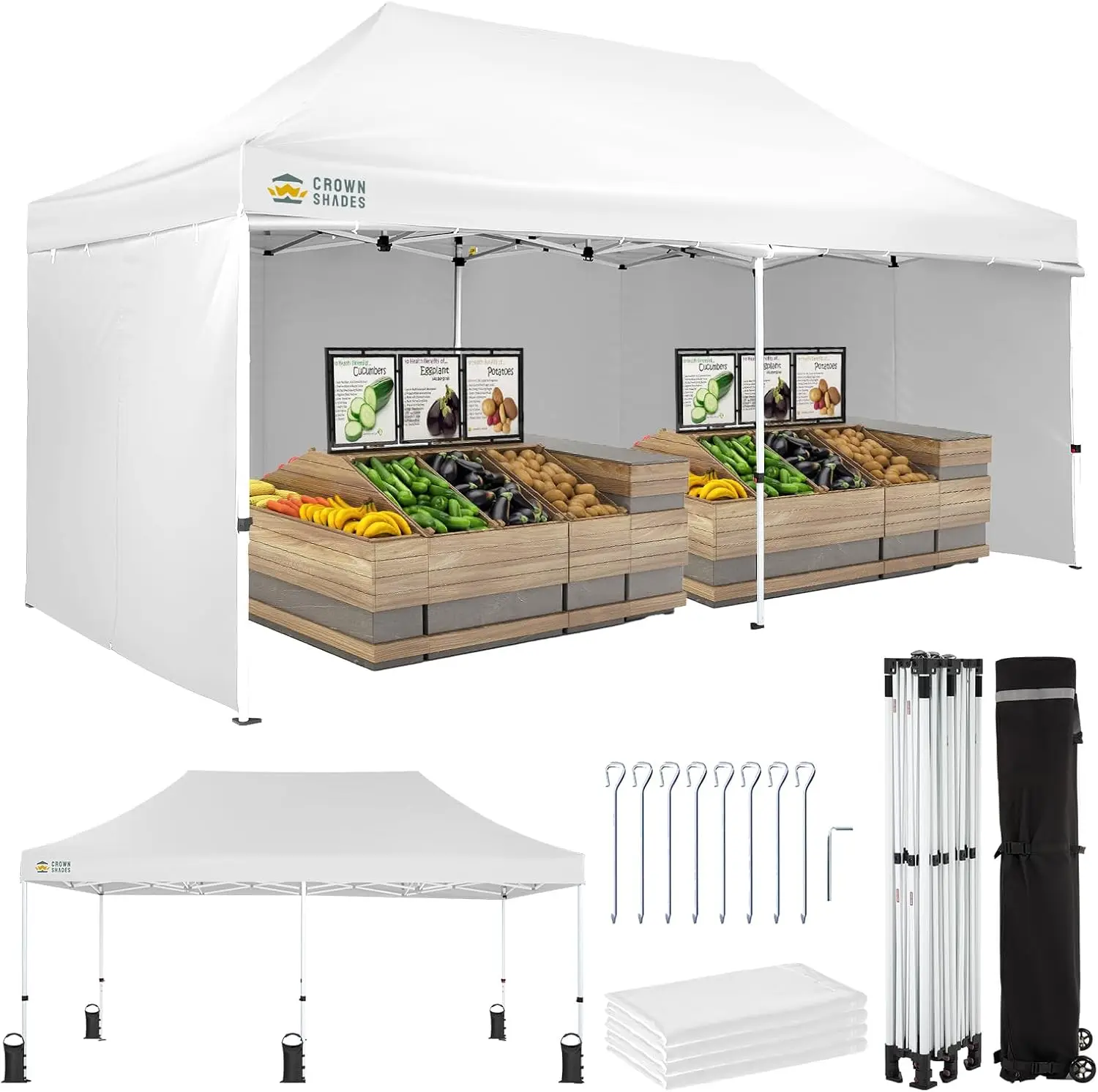 

10x20 Pop Up Canopy Tent, Thicken Frame Commercial Heavy Duty Tent, 4 Sidewalls 8 Stakes & 4 Sandbags & 4 Ropes, Outdoor