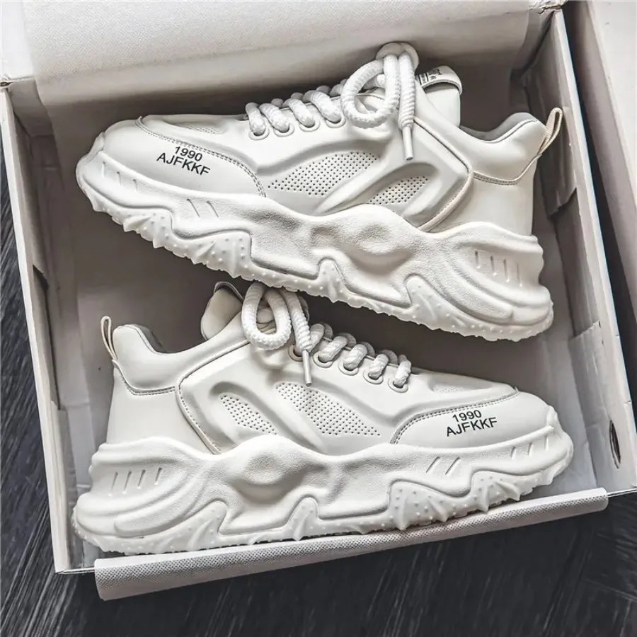 

Мужские массивные белые кроссовки в стиле Dad Shoes, лето 2025, легкие ретро-кроссовки на платформе, дышащие повседневные кроссовки в уличном стиле, средняя высота, размер L