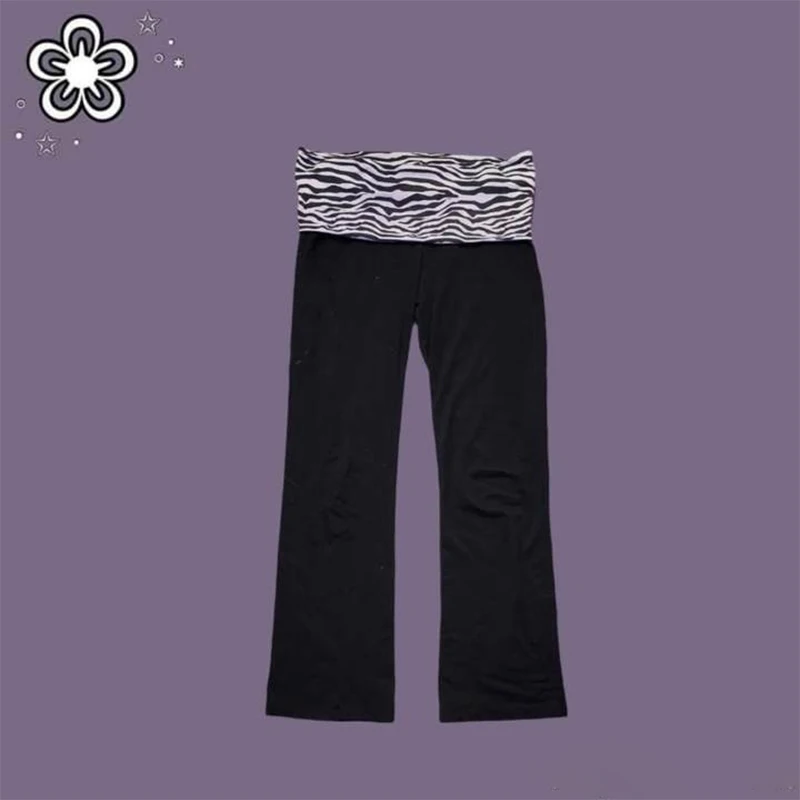 

Kawaii Y2k Style Gothic Pants Retro Cool Punk Style Y2k Cute Emo Girls Y2k Slimming Yoga Pants Black with Zebra Pattern Decorati