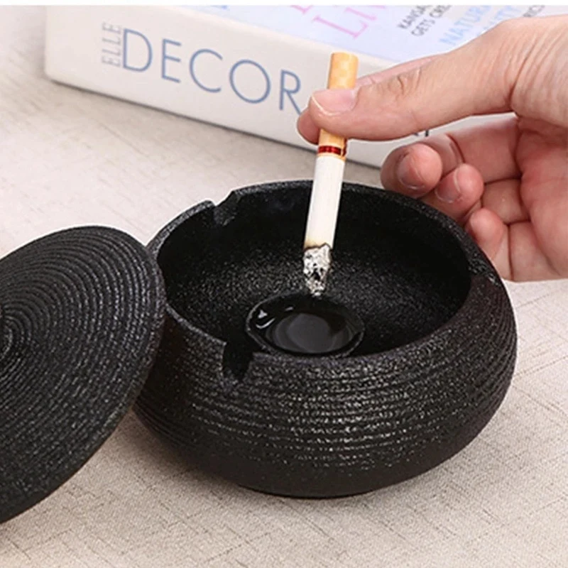 Ceramic Ashtray With Windproof Lid For Indoor Outdoor Use