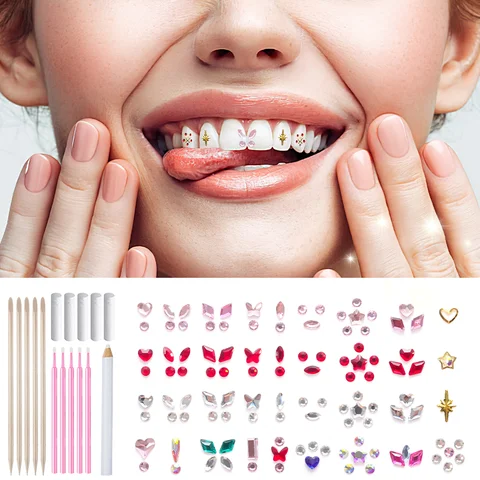 전문 치아 보석 키트 DIY 크리스탈 쥬얼리 키트 치아 보석 키트 치아 치아 쥬얼리 스타터를위한 유행 치아 보석 키트