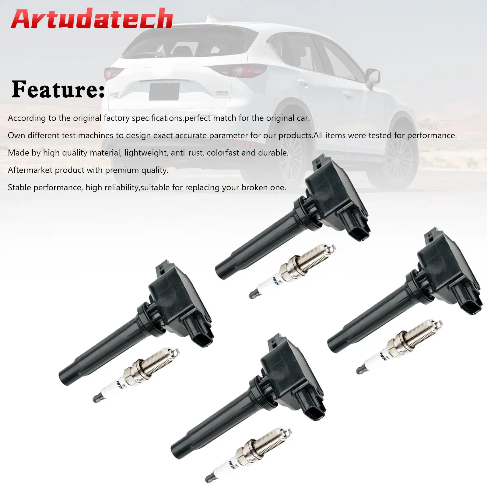 

Artudatech 4x Ignition Coils+Spark Plugs UF656 For Mazda CX-5 2.0/2.5L 3 6 GT 2012 2013 2014 2015 2016 2017 2018 2019 2020