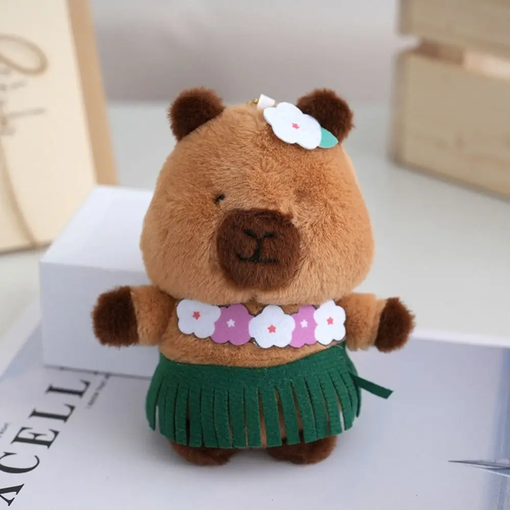 Kawaii Cartoon Capybara Keychain Creative Dress Plush Doll Bag Pendant Swimming Hawaii Stuffed Toys Gifts