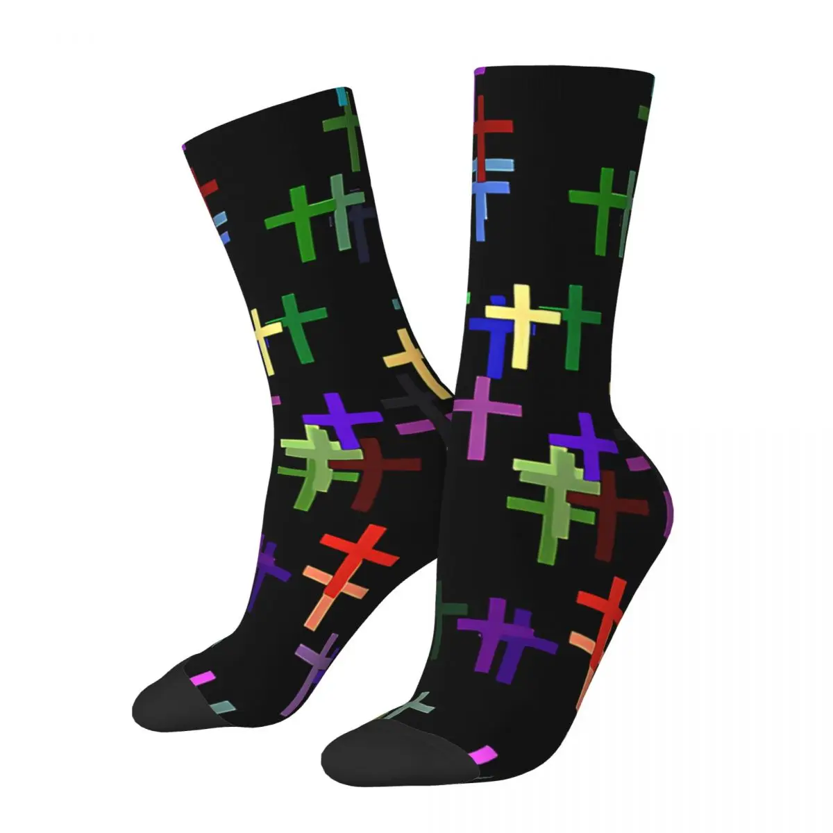 Crazy Sock for Men Colorful Christian Cross Pattern Hip Hop Cross Crucifixion Breathable Pattern Printed Crew Sock Casual Gift