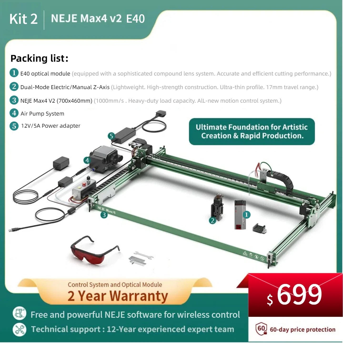 

Upgraded NEJE Max 4 V2 Laser Cutter & Engraver, 1000mm/s Fast Speed, 254DPI for Wood/Glass/DIY Crafts - Best CNC Tool