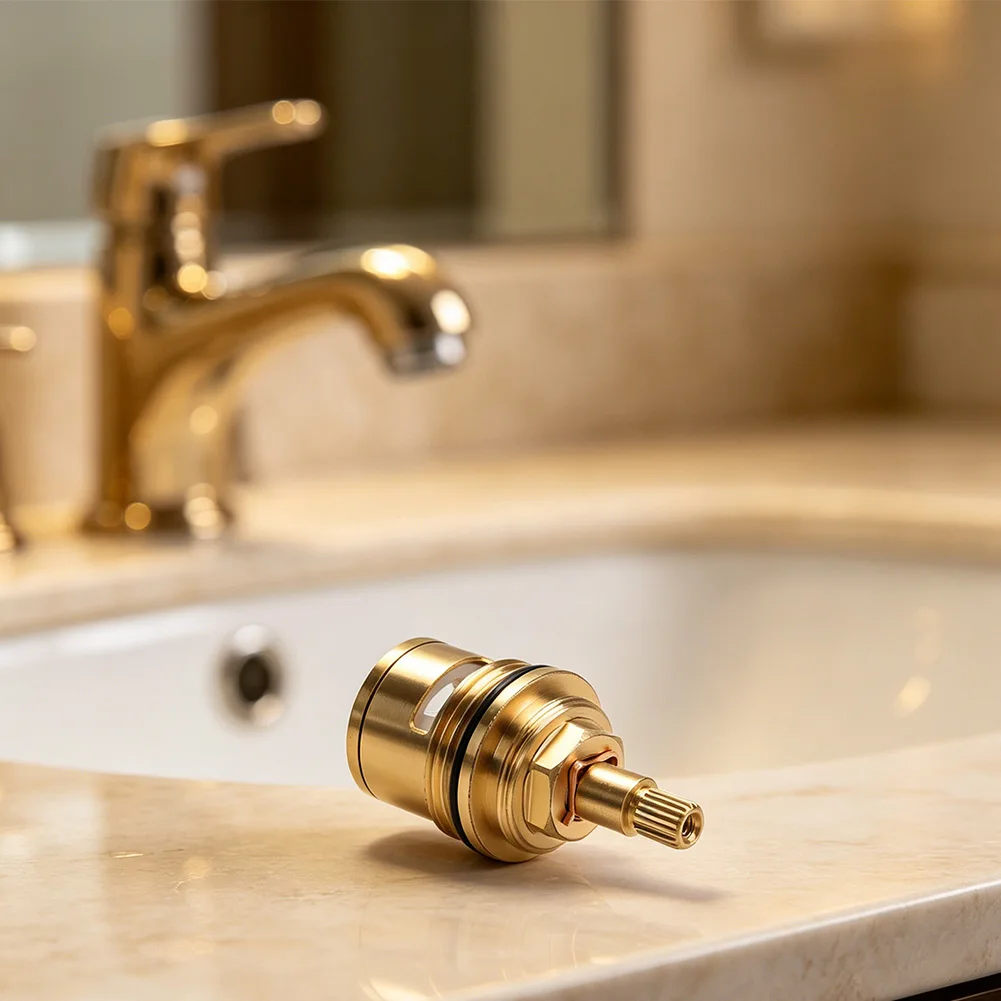 2Pcs 3/4 Inch Brass Disc Cartridge for Hot Cold Water Valve with 50mm Height and 20 Tooth Stem for Tap Replacement