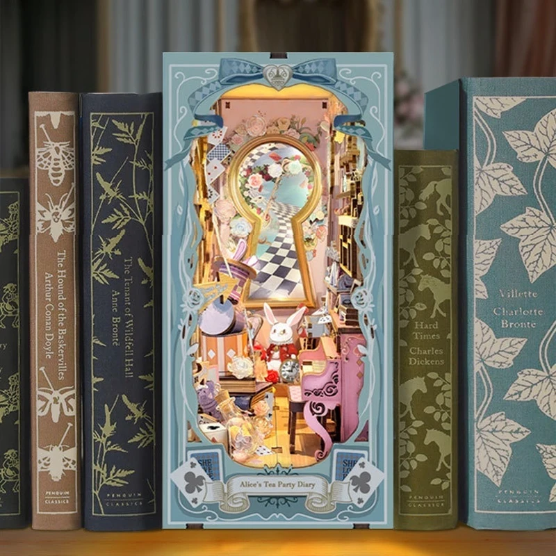 

Дневник чаепития Алисы, подставка для книг, уголок для книг «сделай сам», деревянные миниатюрные наборы моделей, 3d головоломка со светодиодной подсветкой для друзей, рождественский подарок