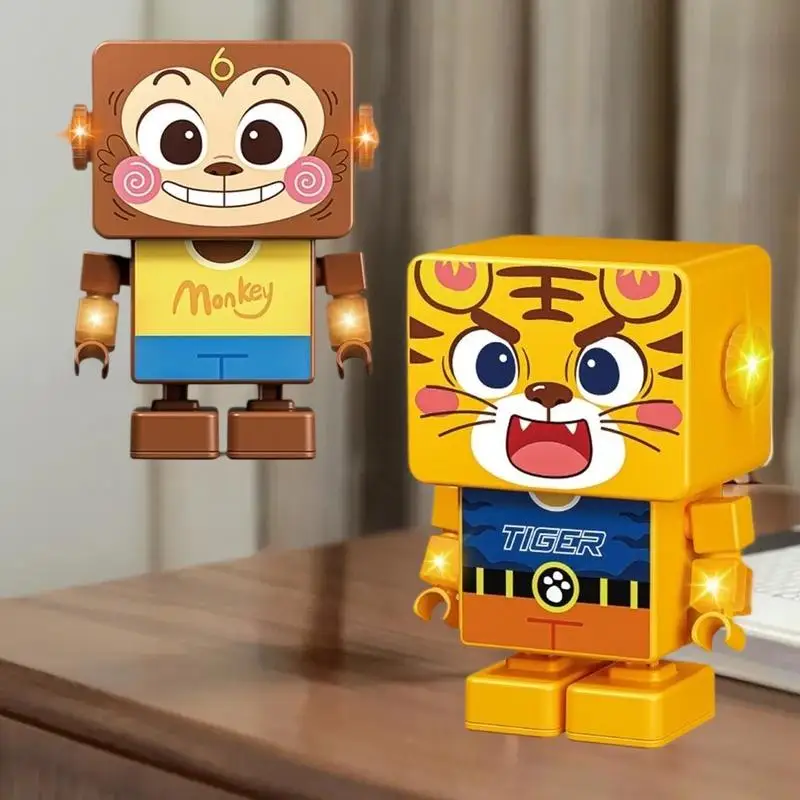 Unieke vorm 2 versnellingsschakelaars Kinderspeelgoed voor 3+ dansende beer Aap Tijger: 1 stuks met verlichtende en dansende robotmodus