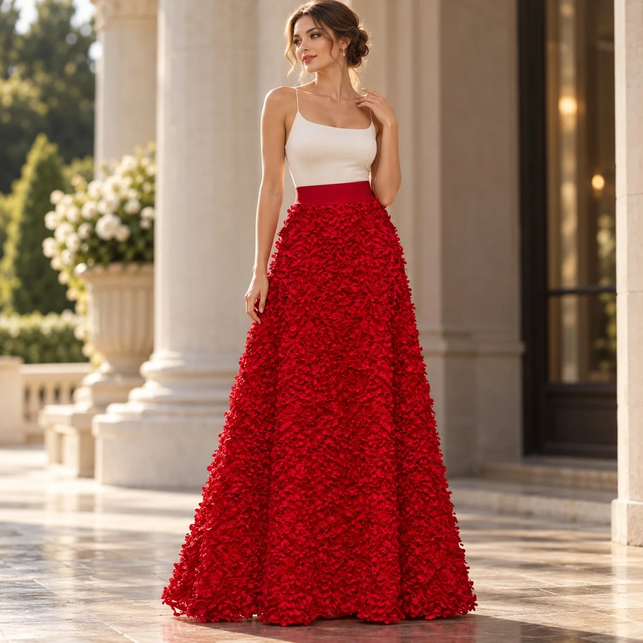 A Line Seamless Gown Graceful and Elegant Evening Dress with Long Skirt for Women Autumn Travel Petal Design Long Evening Skirt