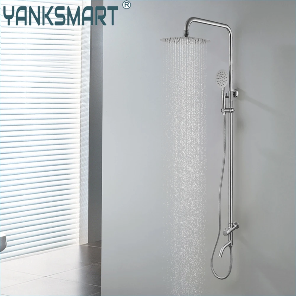 

YANKSMART Chrome Polished Round 8" Rainfall Bathroom Shower Faucet Set Head Only Cold Valve Hand Wall Mounted Bath Shower Tap