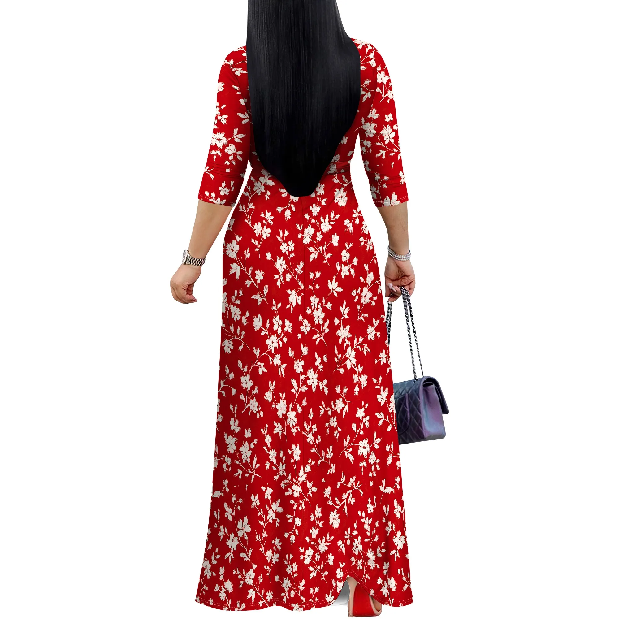 Womens Sundress Summer Floral Short Sleeve Wrap V Neck A-Line Midi Dress