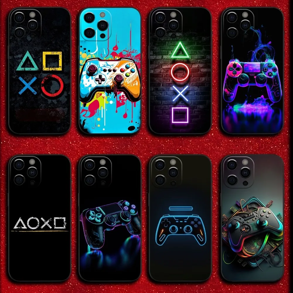 حافظة هاتف لوحدة التحكم في الألعاب Gamepad Gamer Play لهاتف iPhone 16,15,14,13,12,11,Pro,XS,Max,XR,Plus,E,Mini غطاء أسود ناعم