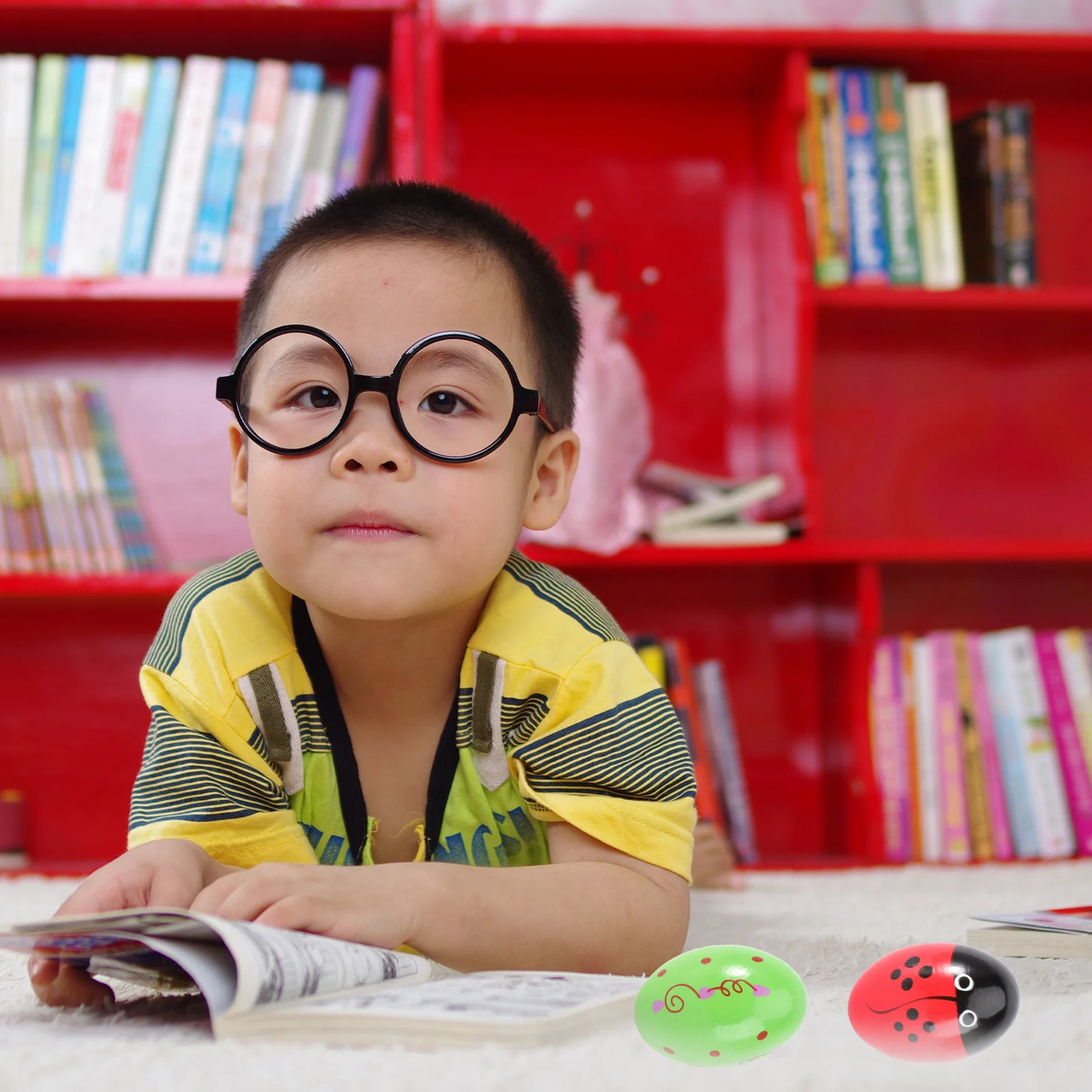 5Pcs Wood Maracas Shakers Egg Shape 48Mm Diameter Kids Musical Instrument Set Tool for Church Group Play