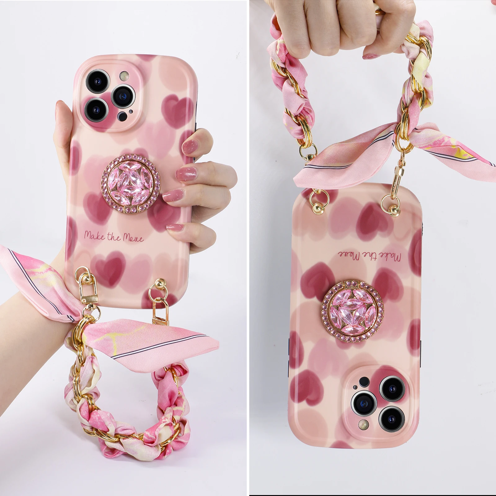 Clarissaway Designed for iPhone 14 Pro Max Case, Pink Herat Pattern Silicone Shockproof iPhone 14 Pro Max Phone Case with Stand