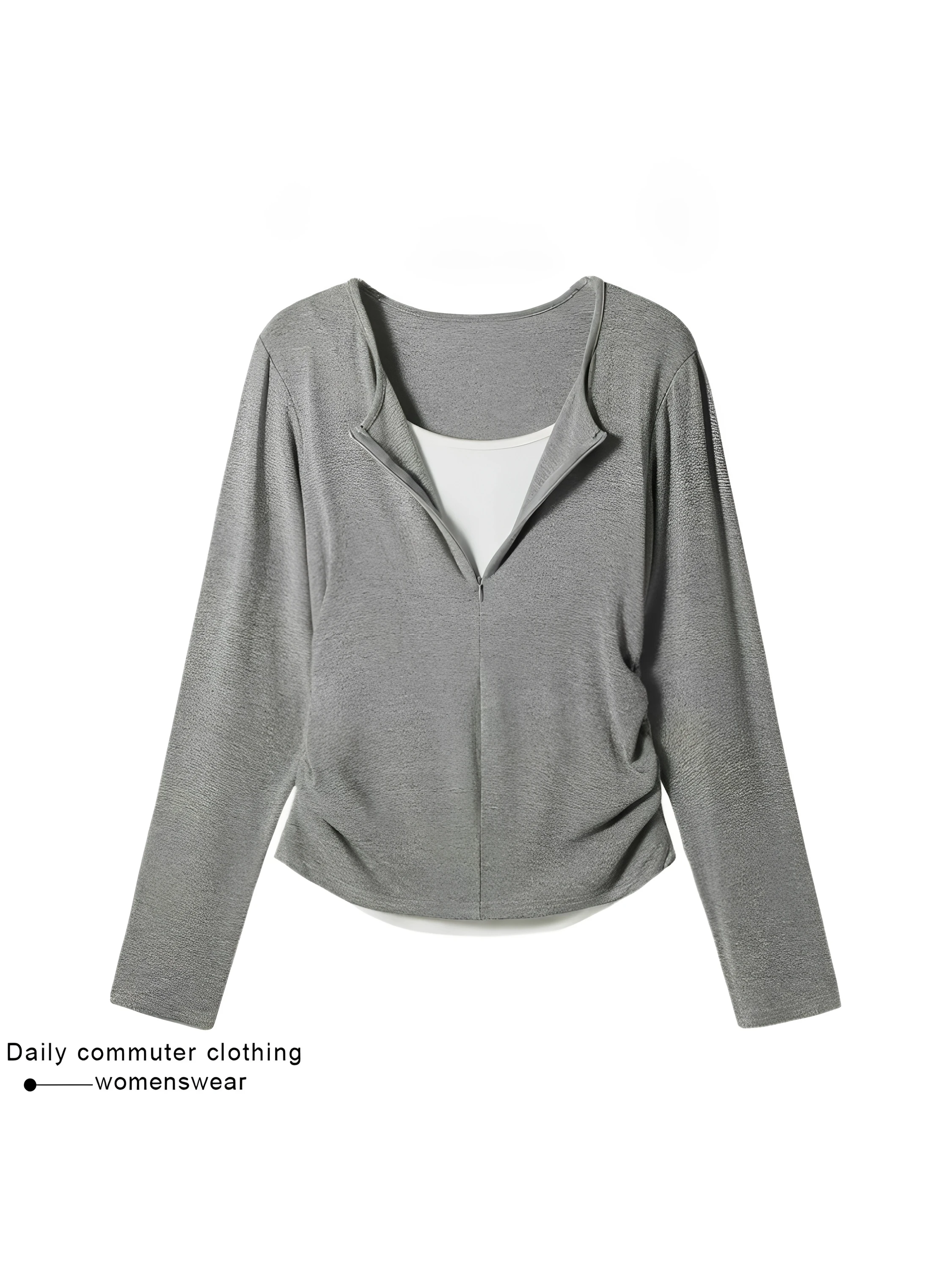 Women's Slim Fit Long Sleeve T-Shirt Base Shirt Half Zipper Inner Wear Waist Cinching Shoulder Level Top Commute Style Korean...
