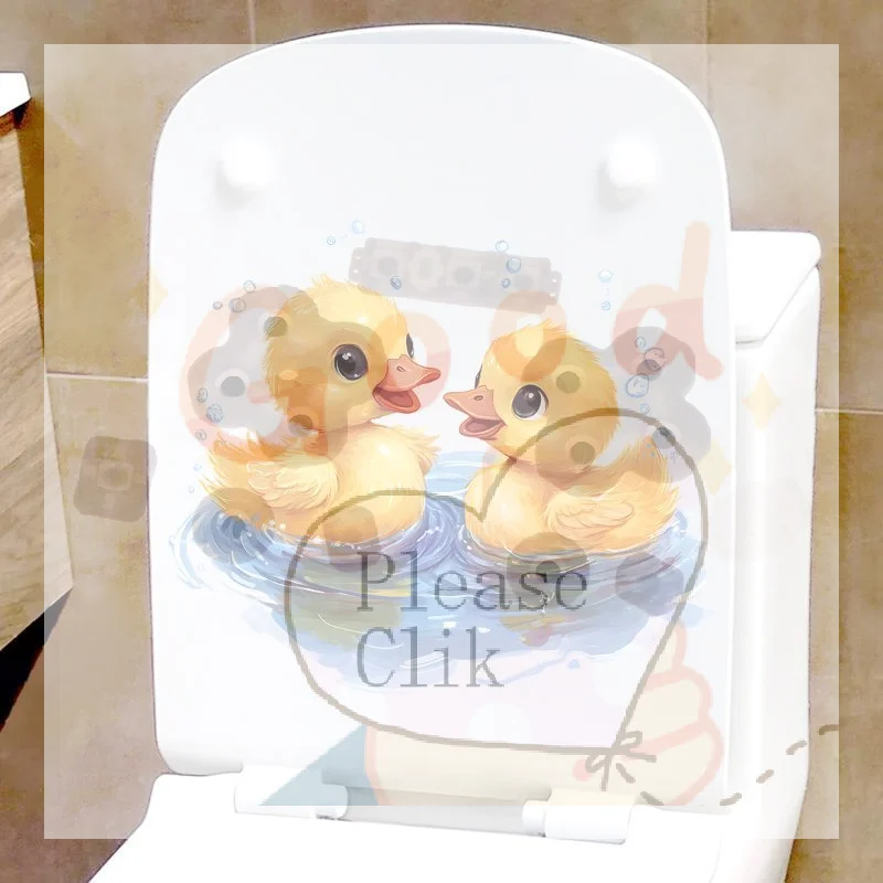 Cartoon Ducks Playing Water Toilet Stickers Bathroom Decor Waterproof Toilet Seat Decals For Toilet Lid,Glass,Cabinets,Bathroom