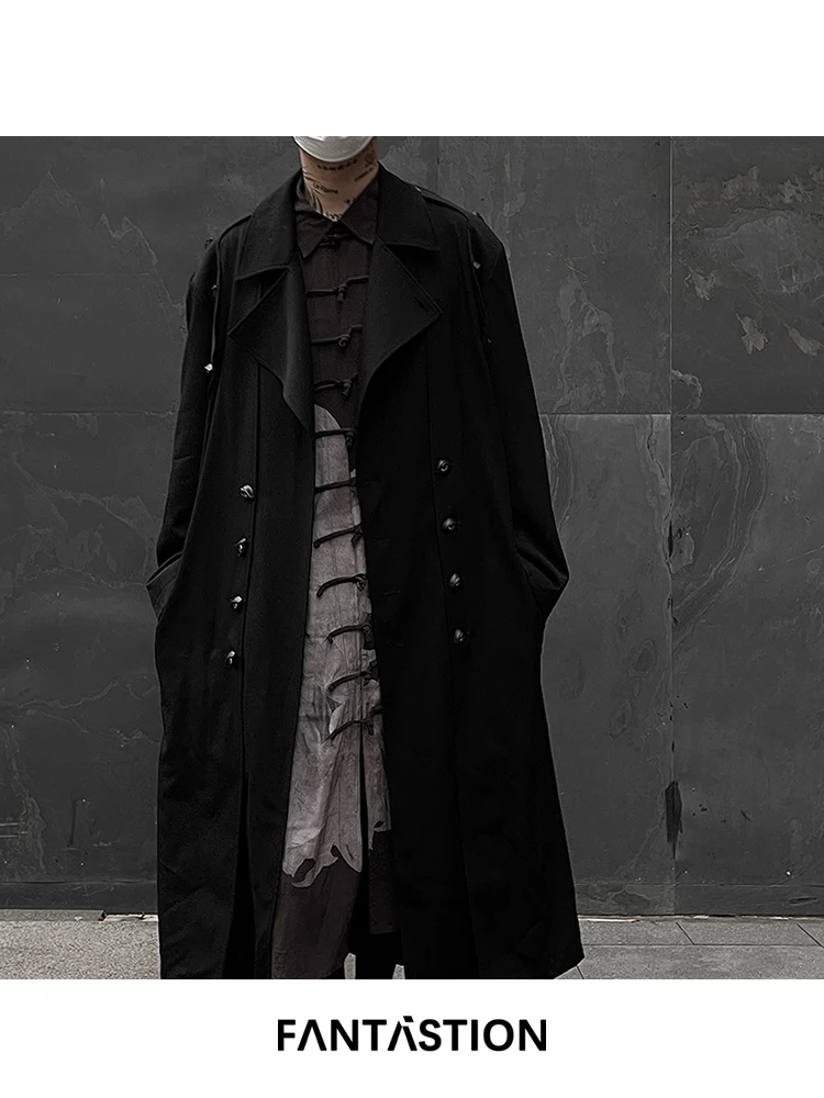 

FANTASTION Original design Eyeball Woolen Trench coat Double breasted Long Loose overcoats autumn and winter Fashion dark tops