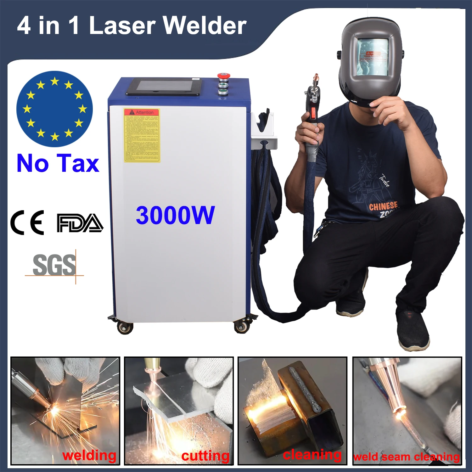 3000W 4 in 1 Fiber Laser Welding Cleaning Cutting Soldering Machine Handheld Reci 1500W Laser Welder for All Metal EU US Stock