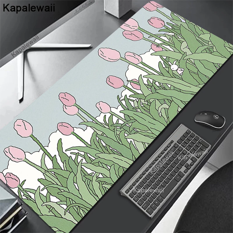 

Cute Green Desk Mat Kawaii Flower Mousepad Aesthetic Plants Nature Laptop Rug Mousepad Gamer Large Gaming Deskmat Mouse Pad XXL