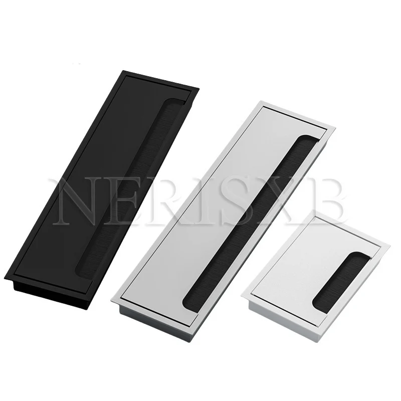 Aluminum Alloy Desk Table Rectangle Cable Grommet Hole Cover Black Brushed Wire Outlet Port 80mm for Organizing Cables