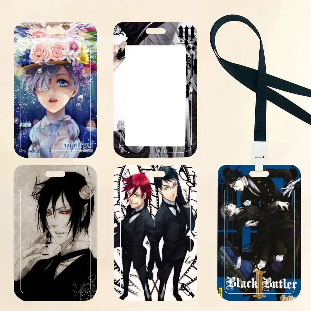 Anime Black Butlers ID Card Holder Neck Strap Pendant Door Badge Holder Lanyards Keychain Work Credential Case Gift