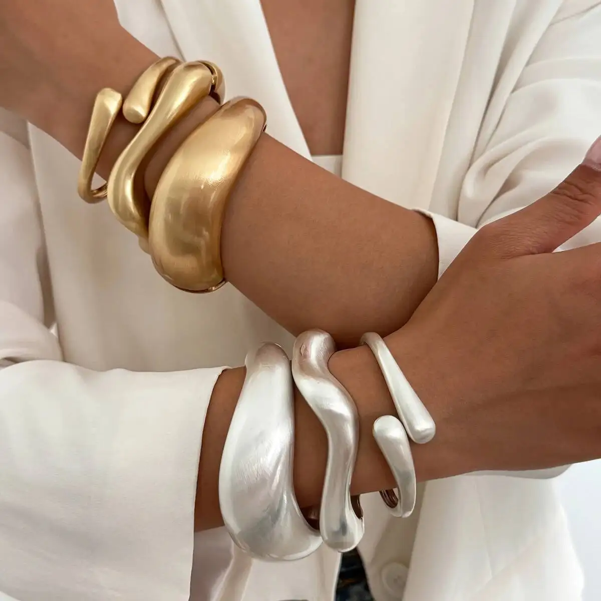 PuRui 6 Styles Trendy Vintage Stackable Cuff Bracelet For Women’s Hyperbole Wave Water Drop Open Spring Bangle Steampunk Jewelry