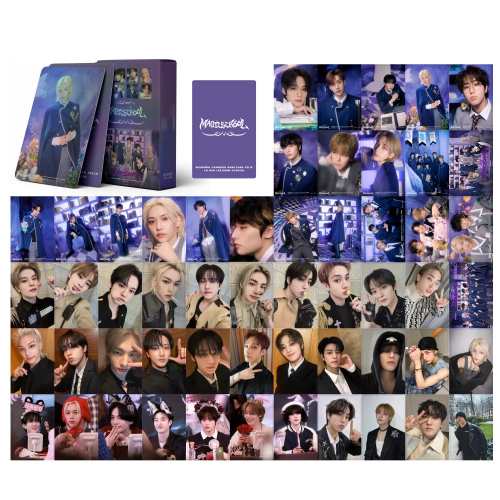 XIURAN 55 Pcs SK Magic School Holographic Laser Card Kpop Photocards  Postcards  Series