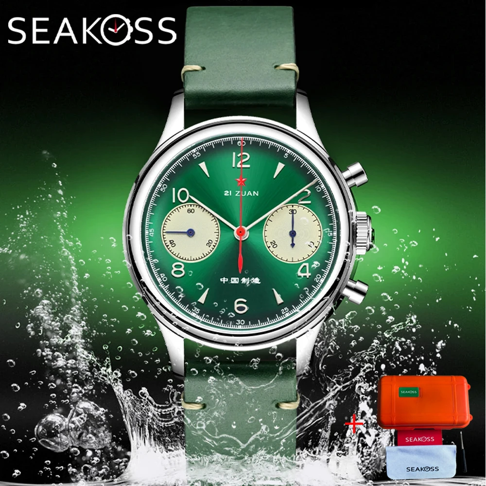 

SEAKOSS хронограф мужские подарочные часы 38 мм оригинальный механизм Seagull st1901 1963 механические часы с ручным заводом синий гусиная шея