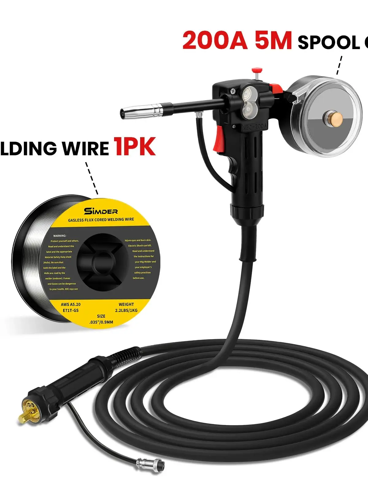 

SSIMDER Spool Gun 16ft 200 Amp Aluminum Welding Spool Gun Supports 2 LBS flux cored wire Euro Connection Fits
