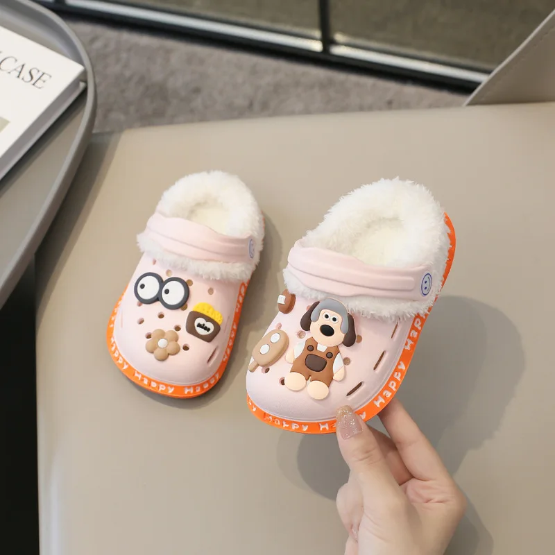 New kids removable padded cotton slippers men and women cartoon package with winter warm indoor non-slip children cave shoes