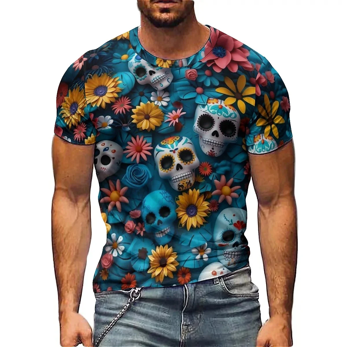 

Men's 3D Printed Short Sleeved T-shirt with Street Art Printing, Loose Fit, Breathable and Comfortable Fabric, Party and Holiday