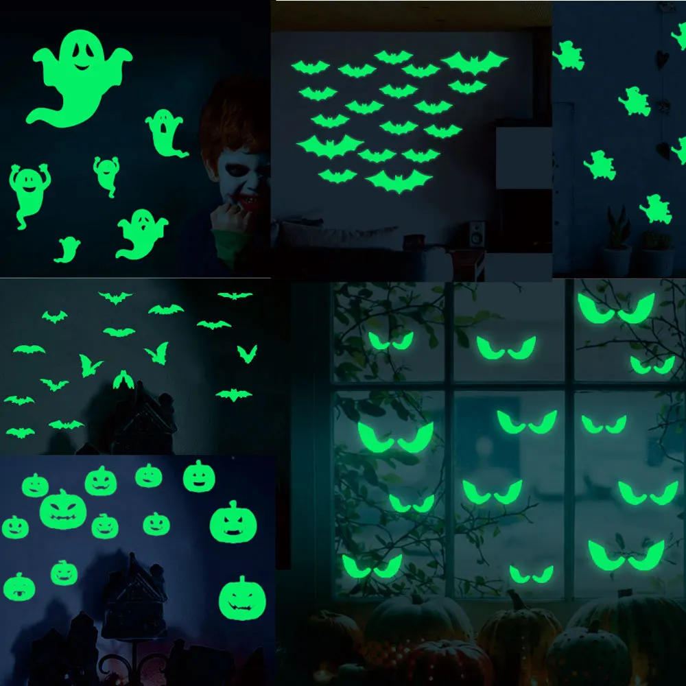 Night Glow Ghost Skeleton Bat Glow in The Dark Window Wall Sticker Luminous Wall Decals For Halloween Party Decoration