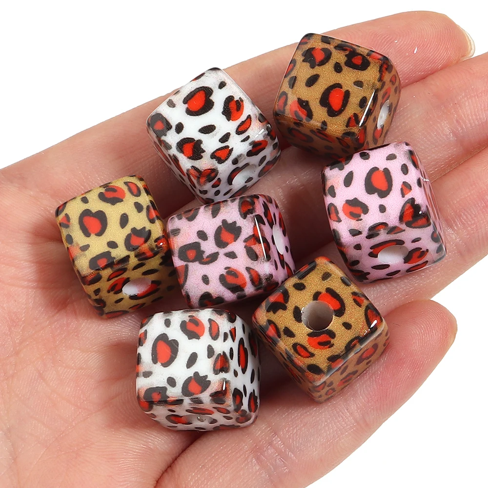 10 stuks acryl kralen vierkante spacers luipaardprint groot gat kralen voor doe-het-zelf sieraden maken hanger armband accessoires levering