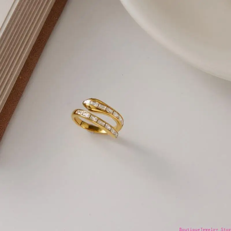 E1PE Party Ready Open Snake Ring with Gold Tone and Stone Detail