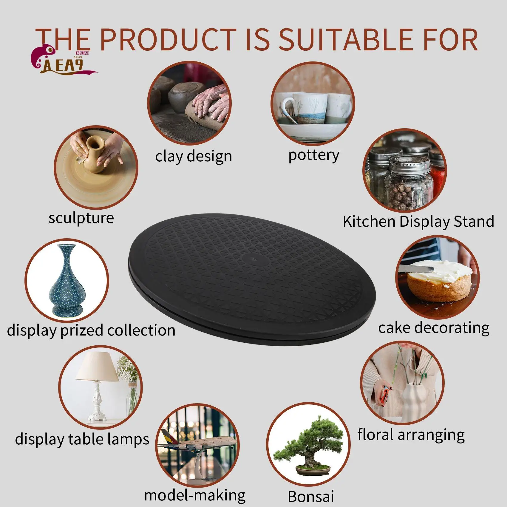 

AEA9-12Inch Bonsai Turntable Rotating Plate Wheel Revolving Home Kitchen Display Stand