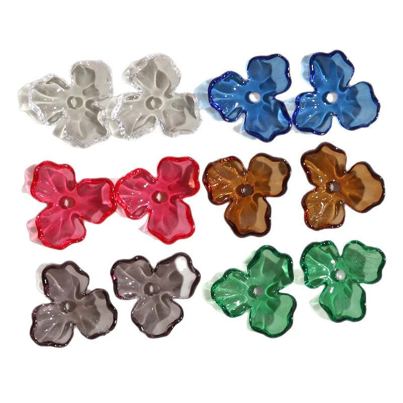 

Newest 50pcs/lot 22mm color print cartoon flowers shape acrylic floral beads diy jewelry garment hair accessory