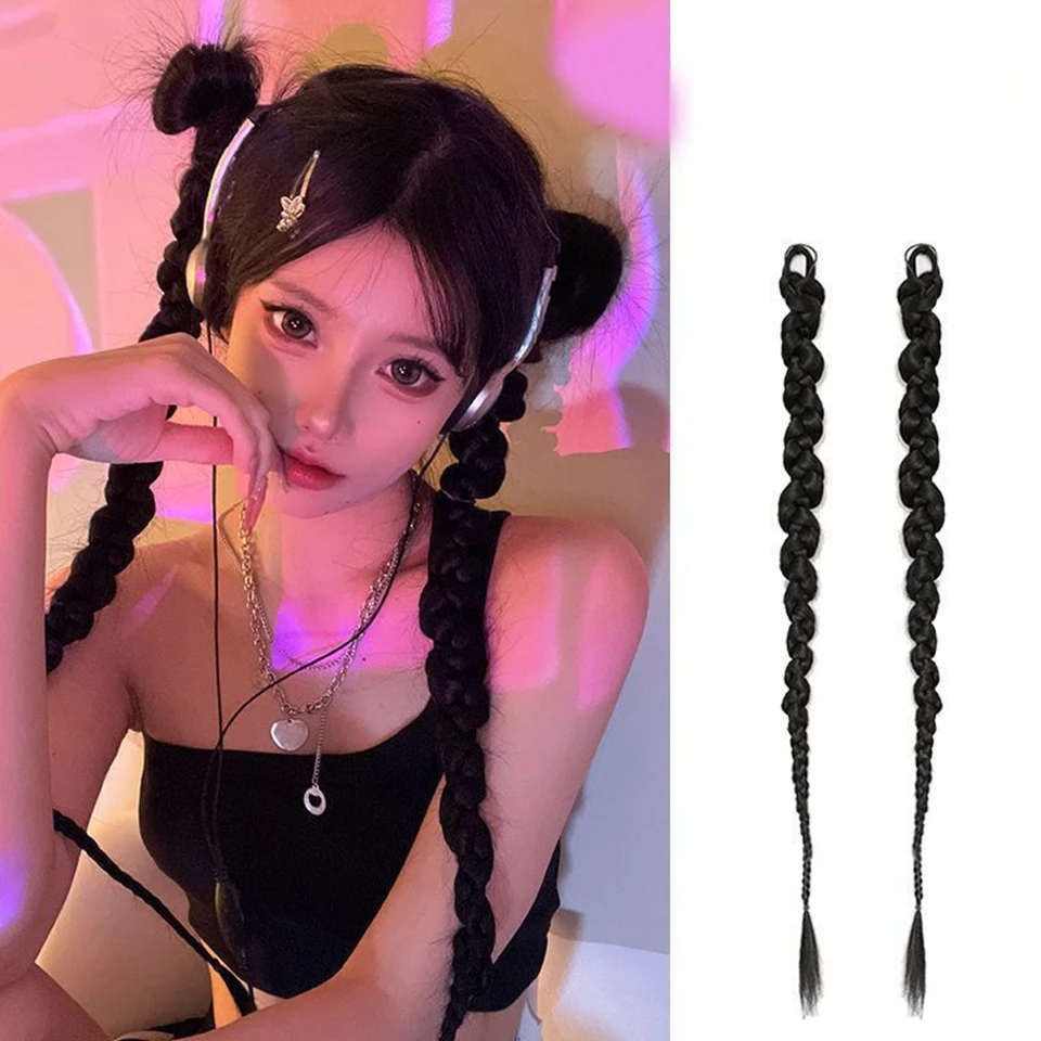 Dream Like 24 26 Inch Ponyail Extension Synthetic Boxing Braids Chignon Tail With Rubber Band Spice Girls Braid Hair Black Color