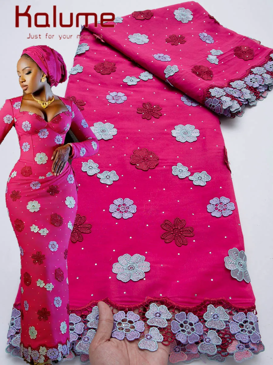 Kalume African Swiss Voile Lace Fabric With Stones High Quality Embroidery Nigerian Cotton Lace Fabric for Wedding Dress F4529